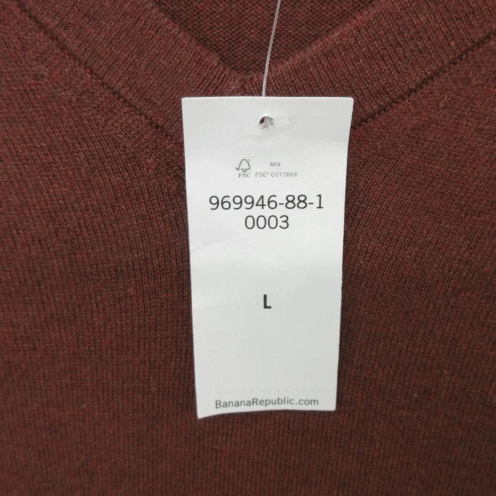 Banana Republic Sweater Mens Large Brown V Neck Silk Cashmere Knit New